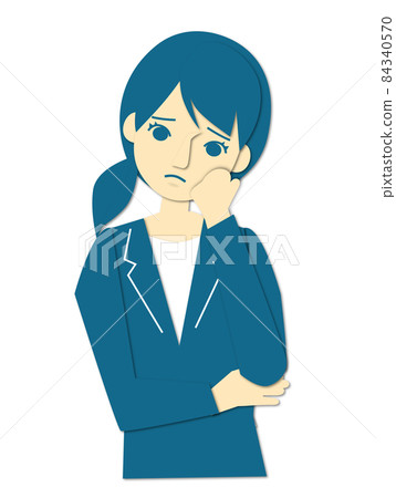 Illustration of a woman in a suit with a troubled face 84340570