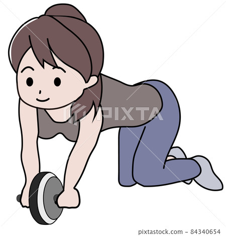 Illustration of a woman doing an abdominal muscle roller 84340654