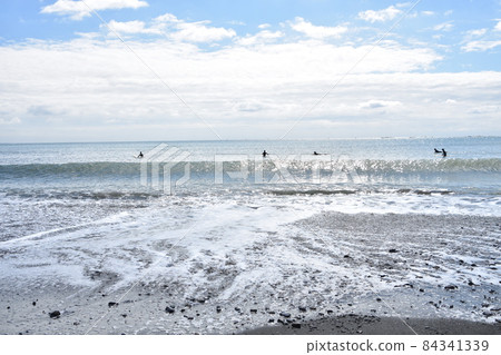Autumn Chigasaki coast shining sea and surfers 84341339
