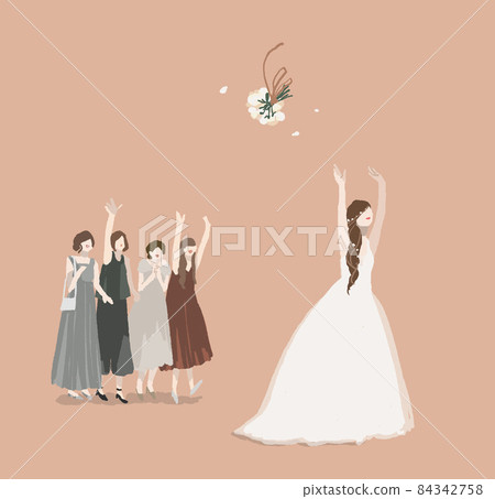 新娘拋花束，出席者，女嘉賓，婚禮，婚禮，拋花束A 84342758