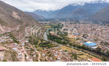 Aerial view of the town of Urubamba in the Sacred Valley of Cusco Aerial view of the town of Urubamba in the Sacred Valley of Cusco 84343228