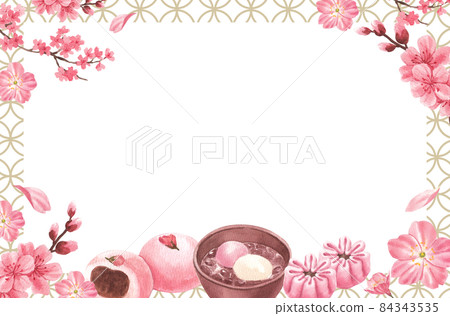 Wagashi Japanese Sweets  frame Watercolor 84343535