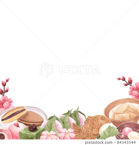 Wagashi Japanese Sweets  frame Watercolor 84343544