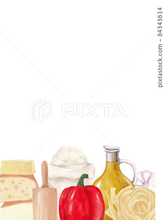 Pasta and Spaghetti frame Watercolor 84343614