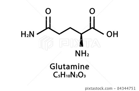 Glutamine molecular structure. Glutamine skeletal chemical formula. Chemical molecular formula vector illustration 84344751
