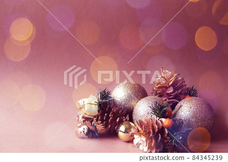 Rosy and golden Christmas decorations 84345239