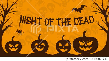 Realistic holiday pumpkins on halloween skulls background - Vector 84346371
