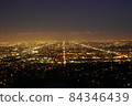 Illuminated night view of downtown Los Angeles from the Griffith Observatory 84346439