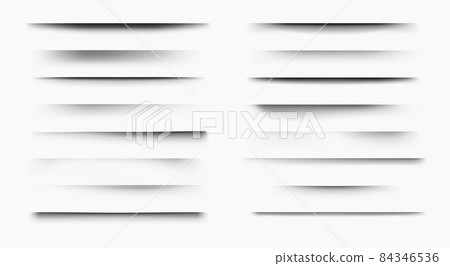 Paper shadow. Realistic page edge shadow overlay and 3D divider effect, poster and banner bottom and side transparent shadow. Vector isolated shaded box set dividers paper effected shapes 84346536