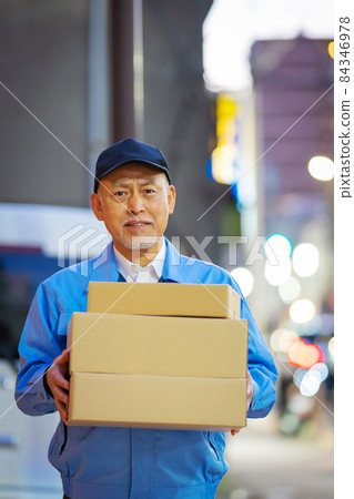 Delivery, senior male, light van, work clothes Delivery, senior male, light van, work clothes 84346978