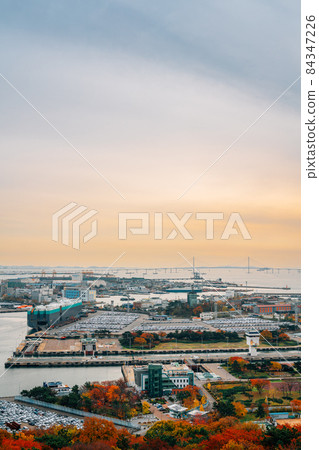 Panoramic view of Incheon port at sunset in Incheon, Korea 84347226