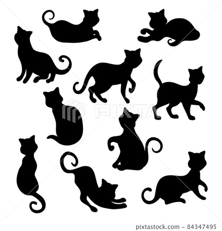 Collection of 10 black Halloween cats on white background - Vector Collection of 10 black Halloween cats on white background - Vector 84347495