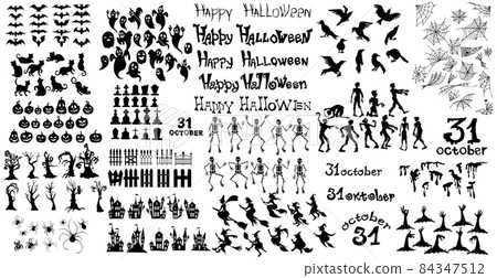 Big SET with elements for the holiday Halloween - Vector 84347512