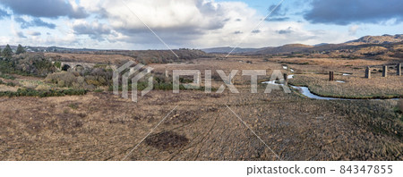 Aerial view of the Owencarrow Railway Viaduct by Creeslough in County Donegal - Ireland 84347855