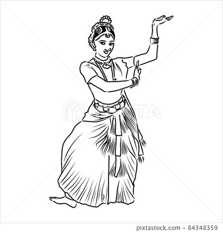 Outline sketch of indian woman dancer dancing Outline sketch of indian woman dancer dancing 84348359