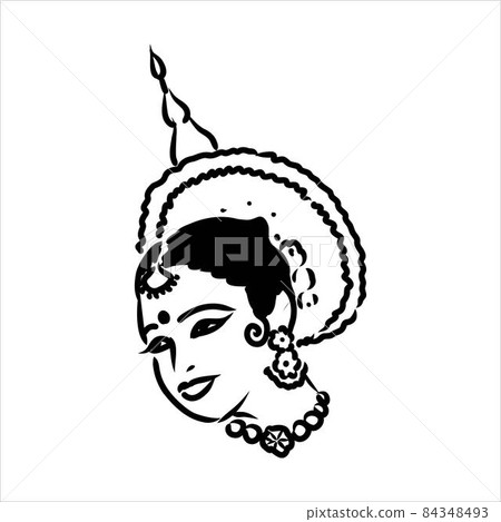 Outline sketch of indian woman dancer dancing 84348493