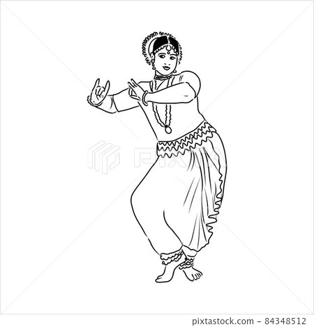 Outline sketch of indian woman dancer dancing Outline sketch of indian woman dancer dancing 84348512