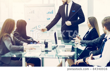 senior Manager of the company makes the presentation of a new f senior Manager of the company makes the presentation of a new f 84348916