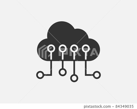 Technology icon vector cloud computing connection. Big data global server. Line design symbol. 84349035
