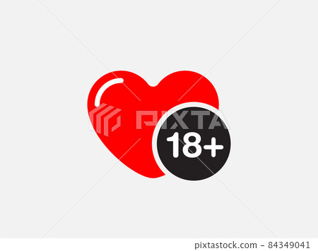 18 plus heart icon. Adults content only symbol. Vector Illustration. 18 plus heart icon. Adults content only symbol. Vector Illustration. 84349041