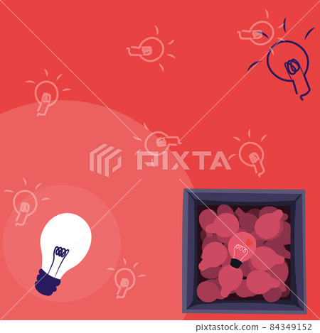 Glowing Light Bulb Drawing In Box Displaying Fresh Discoveries. Shining Glass Lamp Design In Crate Showing New Message And Meaning. 84349152