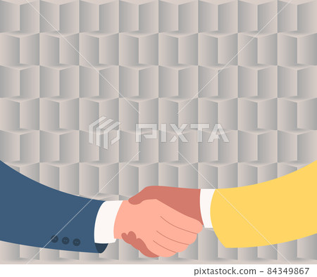 Two Men Drawing With Paper Background Shake Hands Presenting Agreement. Gentlemen Hand Shaking Doing Business And Demonstrating Understanding. 84349867