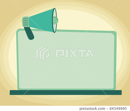 Illustration Of Megaphone On Blank Monitor Making New Amazing Announcements To The Public. Bullhorn Drawing At Empty Computer Screen Presenting Old Wonderful Advertisements. 84349995