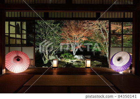 Japanese umbrella and autumn leaves of Shorinji Temple Japanese umbrella and autumn leaves of Shorinji Temple 84350141