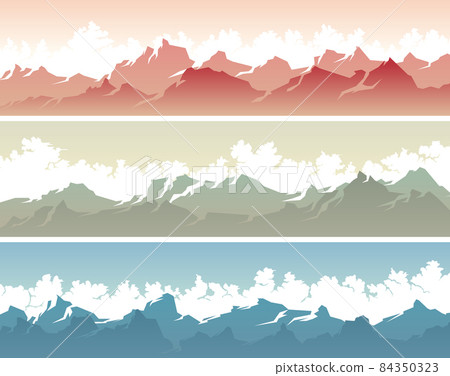 Set of horizontal banners with snowy mountain range. 84350323