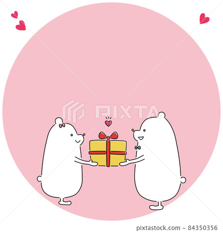 A couple of polar bears giving presents a square frame A couple of polar bears giving presents a square frame 84350356