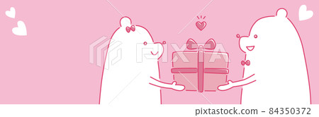 A couple of polar bears giving presents horizontally long pink A couple of polar bears giving presents horizontally long pink 84350372