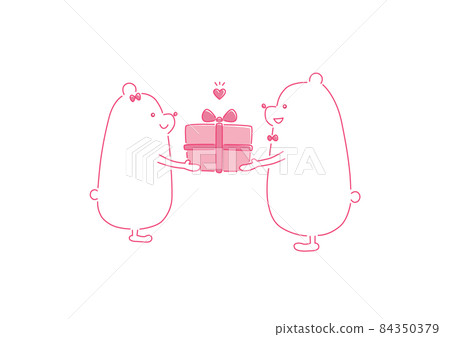 A couple of polar bears giving presents pink material A couple of polar bears giving presents pink material 84350379