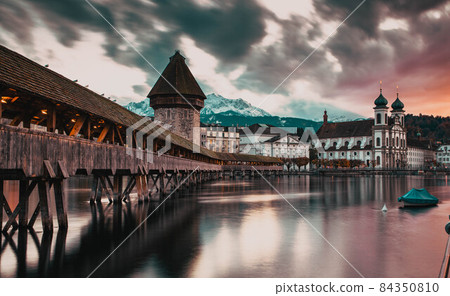 beautiful historic city center of Lucerne with famous buildings and lake Lucerne (Vierwaldstattersee), Canton of Lucerne, Switzerland beautiful historic city center of Lucerne with famous buildings and lake Lucerne (Vierwaldstattersee), Canton of Lucerne, Switzerland 84350810