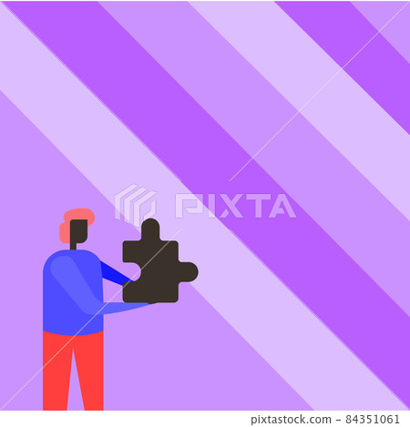 Business Man Holding Jigsaw Puzzle Piece Unlocking New Futuristic Technologies. Man Carrying Puzzles Part Displaying Solving Late Innovative Virtual Ideas. Business Man Holding Jigsaw Puzzle Piece Unlocking New Futuristic Technologies. Man Carrying Puzzles Part Displaying Solving Late Innovative Virtual Ideas. 84351061