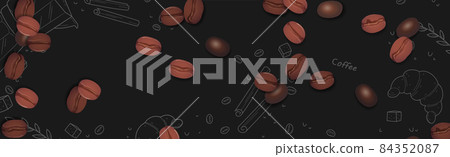 Realistic coffee beans on a dark background - Vector 84352087