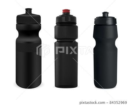 Sport water bottle isolated black mockup. Bicycle bottle 84352969