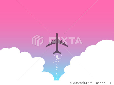 Illustration Of Airplane Launching Fast Straight Up To The Skies. Aircraft Drawing Flying High At Sky. Jet Design Floating At The Air With Clouds. 84353004