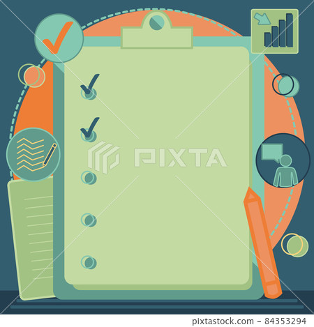 Clipboard Drawing With Checklist Marked Done Items On List. Board With Accomplished Detailed Agenta Items Results Decided With Pencil Drawing. 84353294