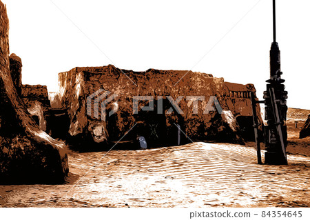 Illustration abandoned scenery of the planet Tatooine for the filming of Star Wars in the Sahara Desert. Illustration abandoned scenery of the planet Tatooine for the filming of Star Wars in the Sahara Desert. 84354645