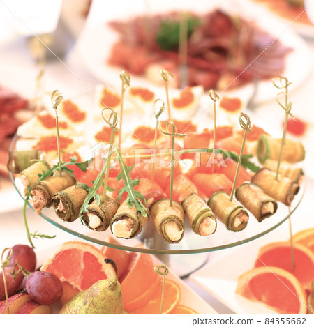 catering table set service with silverware and glass 84355662