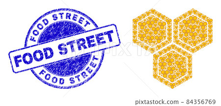 Scratched Food Street Badge and Honeycomb Fractal Composition of Self Items Scratched Food Street Badge and Honeycomb Fractal Composition of Self Items 84356769