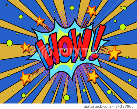 Comic lettering wow hand drawing retro vintage. Vector bright cartoon illustration in retro pop art style 84357063