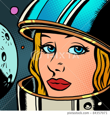portrait of a female astronaut on the background of planets. a woman in space portrait of a female astronaut on the background of planets. a woman in space 84357071