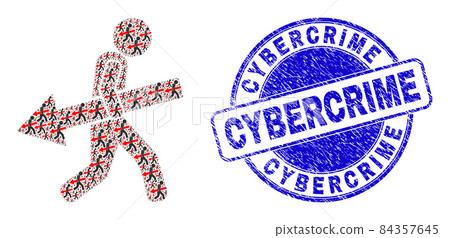 Scratched Cybercrime Badge and Arrow Delivery Man Recursive Collage of Self Items 84357645