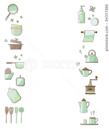 Kitchen utensil set Left and right frame with line Green vertical line 84357866