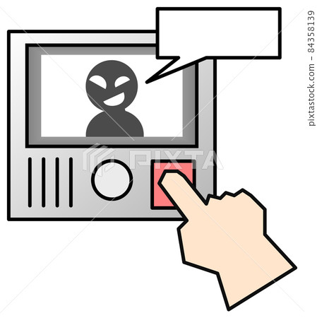 A suspicious person on the screen of an intercom with a camera A suspicious person on the screen of an intercom with a camera 84358139