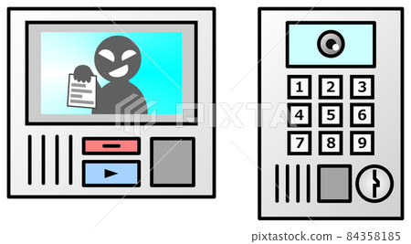 A suspicious person on the intercom screen of an apartment building 84358185
