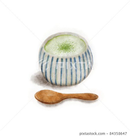在日本氛圍中用抹茶拿鐵繪製的水彩插圖 在日本氛圍中用抹茶拿鐵繪製的水彩插圖 84358647