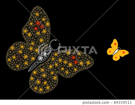 Vector Mesh Web Butterfly with Illuminated Wire Frame Flashes 84359511