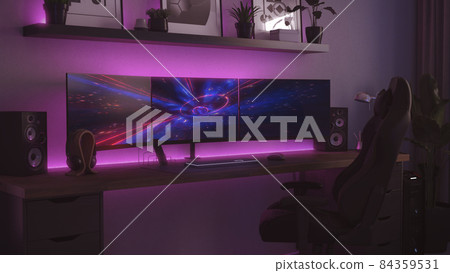 Games room with a cyber gamer computer. 3d rendering image of neon lighting 84359531
